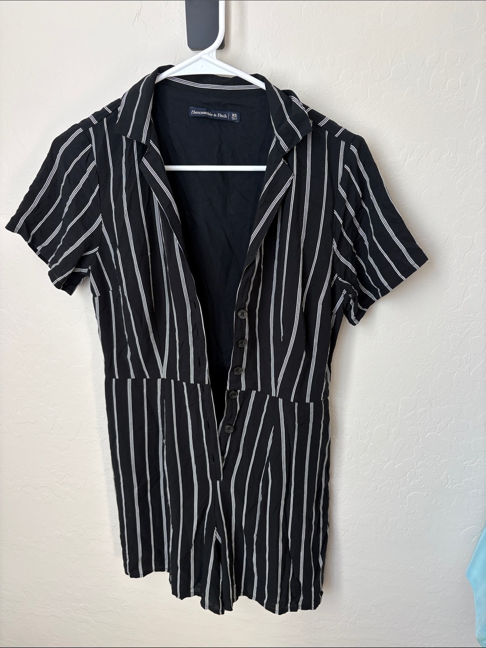 Abercrombie & Fitch Black and White Vertical-Stripe Short Sleeve Romper